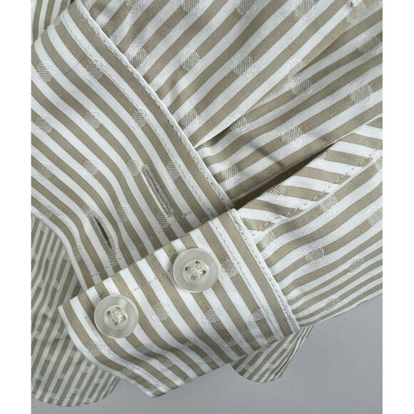 Chicos Women's Shirt 3 US XL Tan White No Iron CoolMax All Season Stripe Dot - Picture 4 of 7